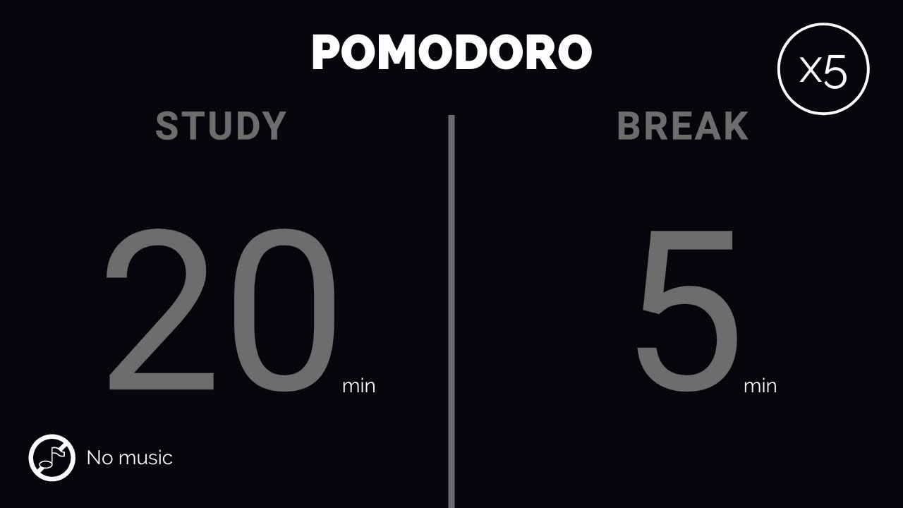 20 / 5  Pomodoro Timer - 2 hours study || No music - Study for dreams - Deep focus - Study timer