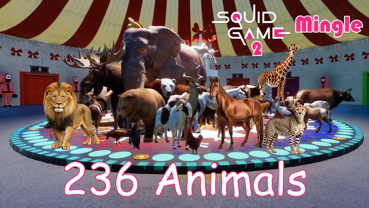 236 Animals in Squid Game 2 Mingle included Elephant, Lion, Hippo, Rhino, Horse, Bear & Tiger
