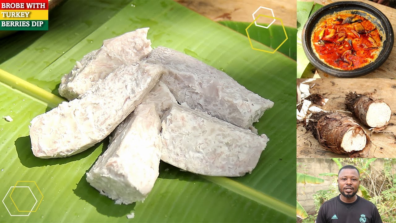 Lets Prepare Brobe (Taro Roots) with Turkey Berries Dip/Stew || Local Ghanaian Dish