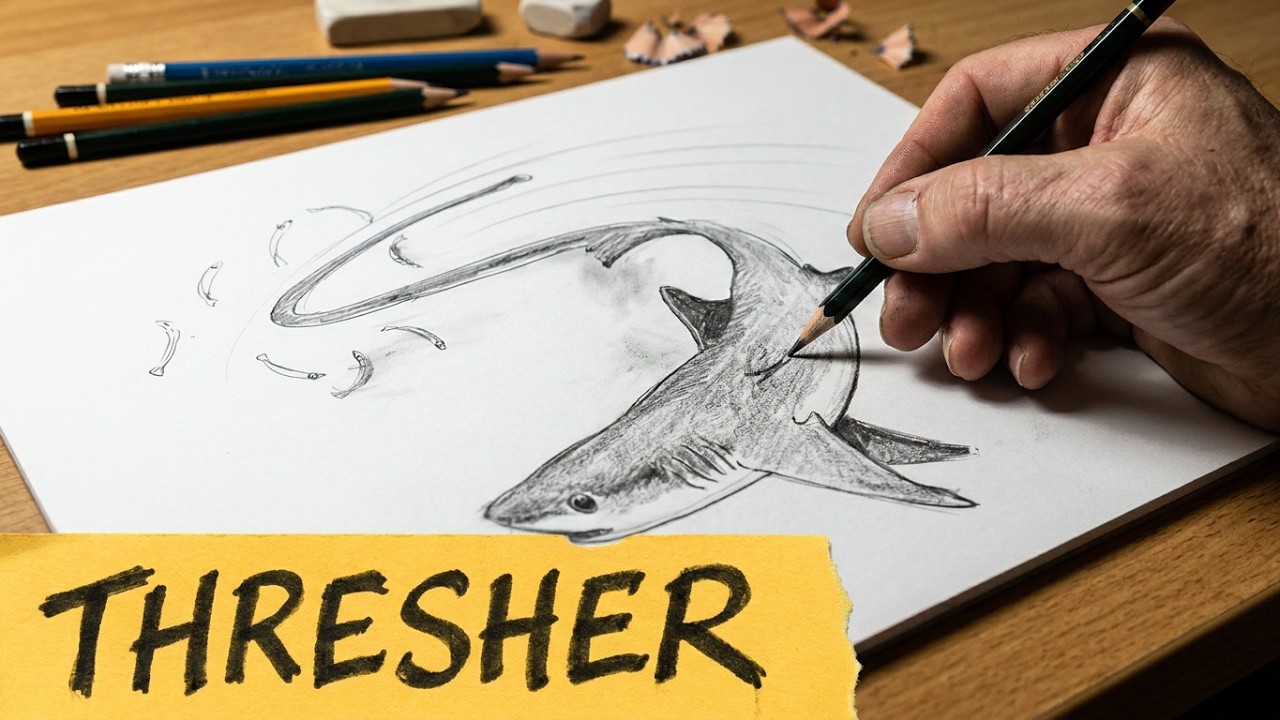 HOW TO DRAW A THRESHER SHARK ( beginner-intermediate level)