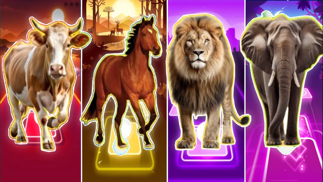 Funny Mammoth 🦣 🆚 Funny Bull 🐃 🆚 Funny Tiger 🐅 🆚 Funny 🐄|Coffin Dance Tiles Hop 🪩🎊🌈🔥