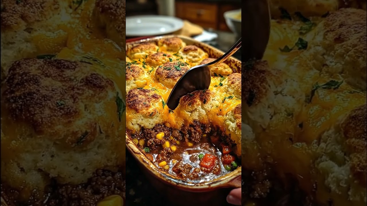 Cheddar Biscuit Beef Pot Pie Bake