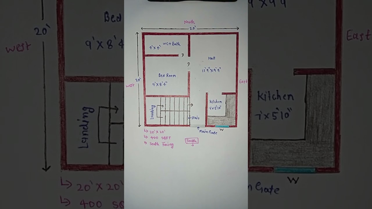 || SOUTH FACING HOUSE PLAN || 20&times;20 || 400 SQFT ||