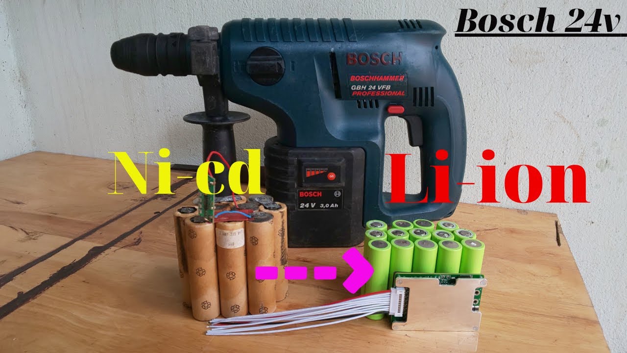 Rebuild 24v battery from ni-cd to lithium-ion for bosch hammer drill / Đóng  pin bosch 24v