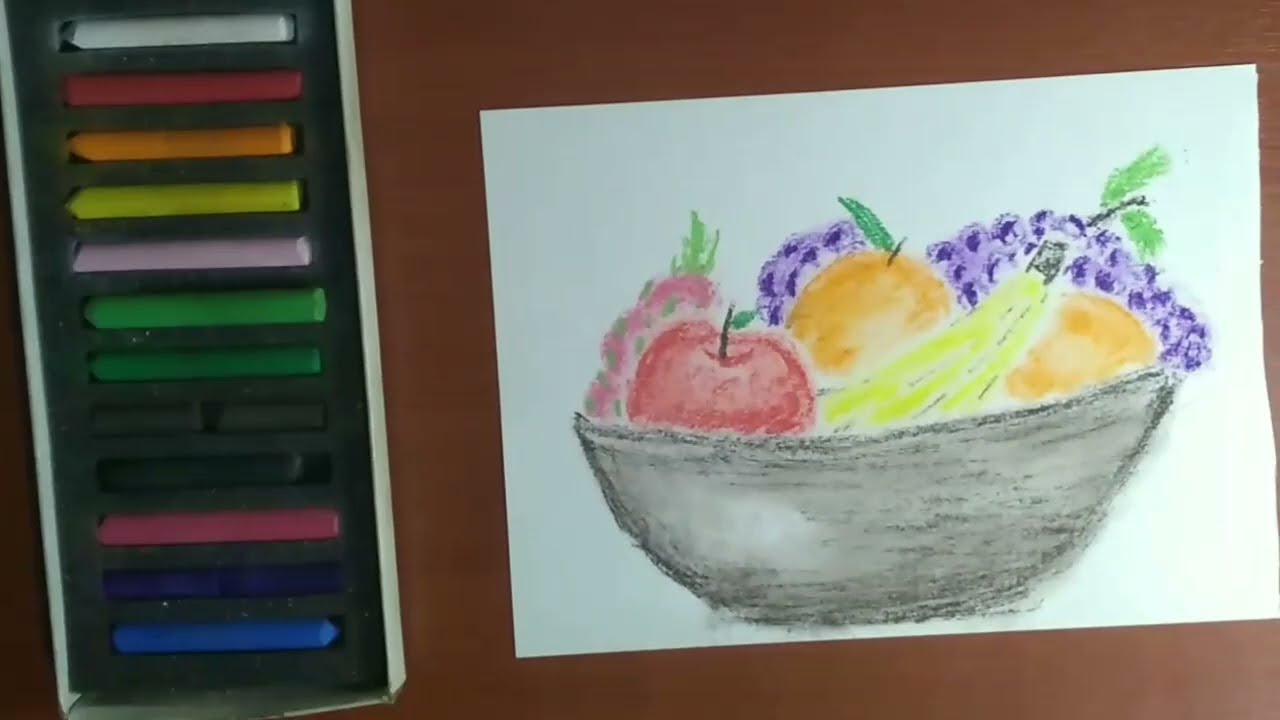 Dibujo Frutas - colores pastel 🍎🍊🍌🍇🖍️
