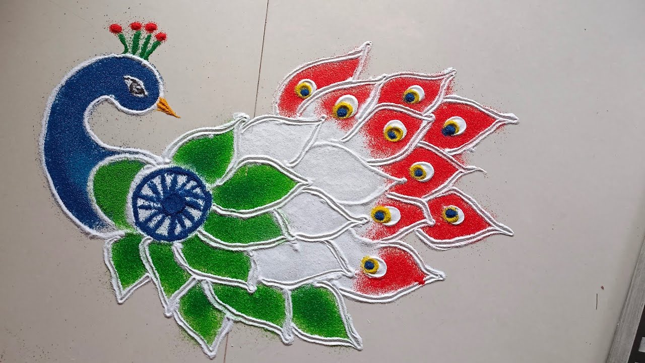 Easy Republic Day Rangoli/Peacock Tricolour Rangoli 26 januray Rangoli