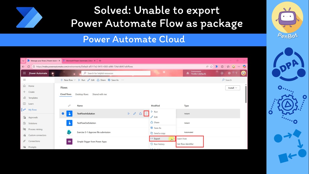 Solve: Unable to export Power Automate Flow as package