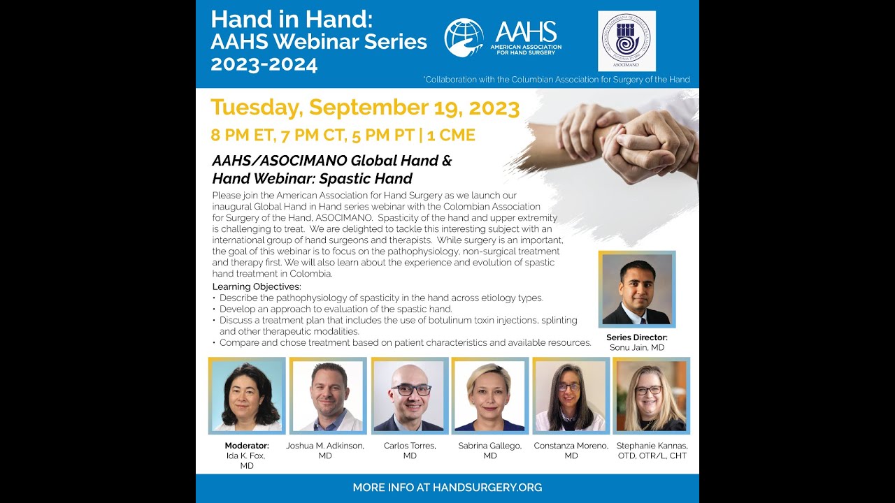 AAHS/ASOCIMANO Global Hand In Hand Webinar: Spastic Hand (September 19, 2023)