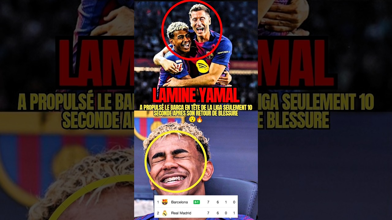 Lamine Yamal a propuls&eacute; le Bar&ccedil;a en t&ecirc;te de la Liga seulement 10s apr&egrave;s son retour de blessure. 💀☠️