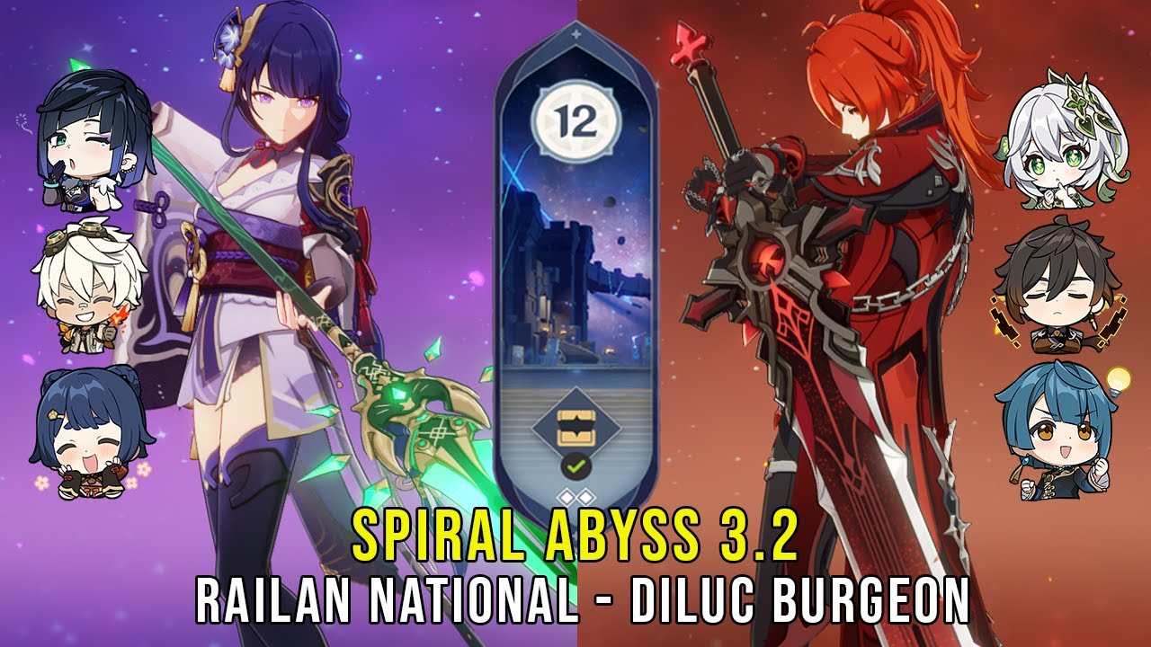 C0 Raiden Yelan National and C4 Diluc Burgeon - Genshin Impact Abyss 3.2 - Floor 12 9 Stars