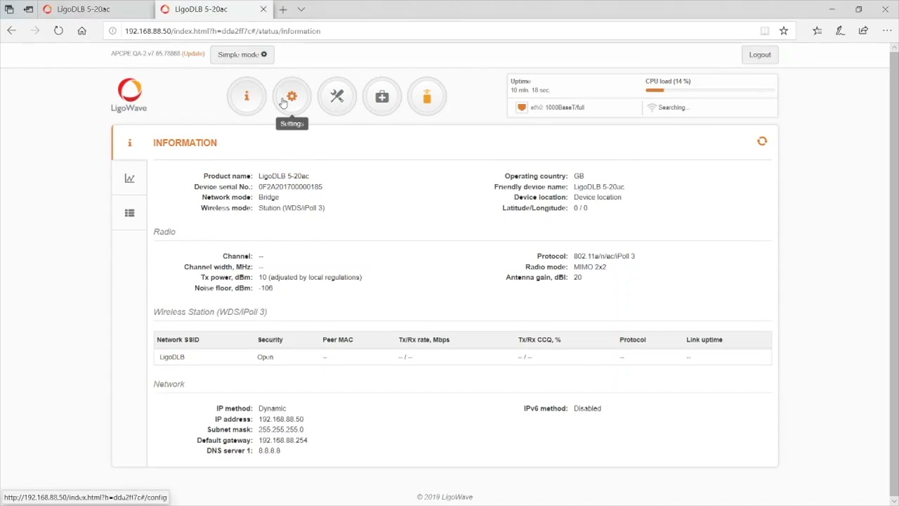 LigoWave DLB 5-20ac/5-15ac Configuration