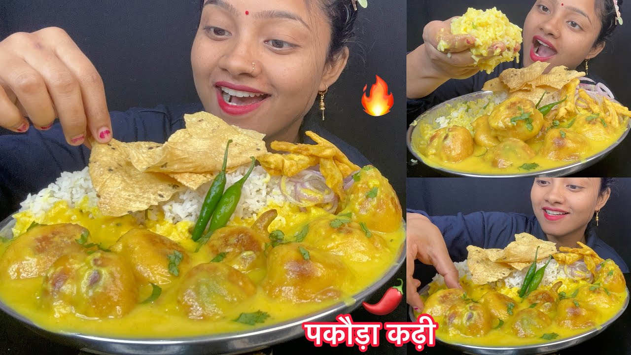 SASUMA STYLE PAKODA KADHI 😋🤪 BIG BITES EATING 🤤🌶️