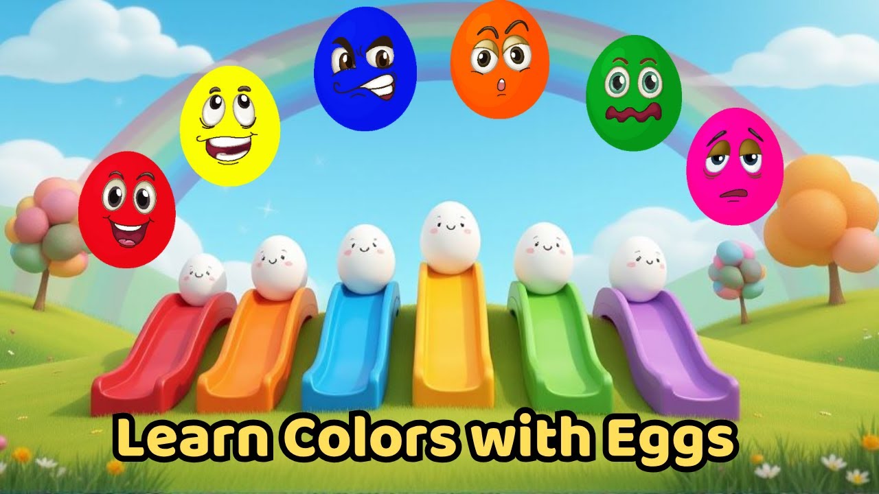 Learn Colors with Sliding Eggs | Colorful Egg Slide into Paint Buckets for Kids