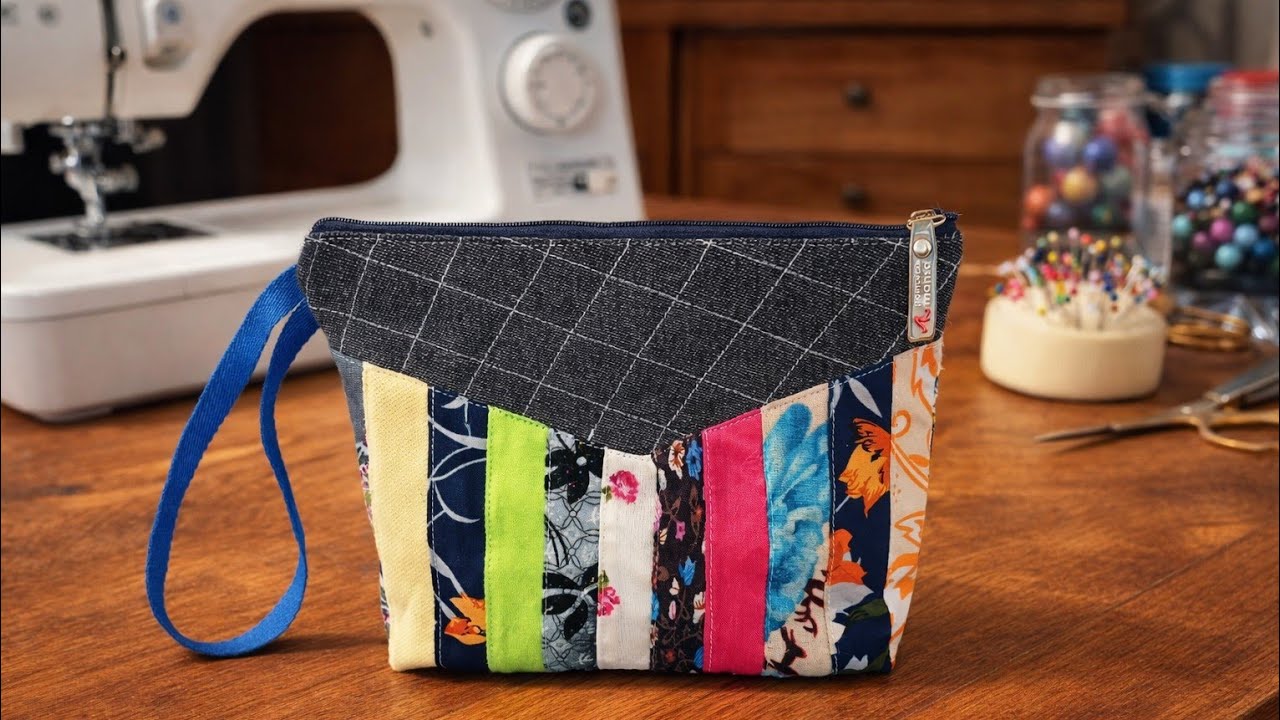 How to Sew a Stylish Patchwork Zipper Pouch | Easy Patchwork Tutorial for Beginners