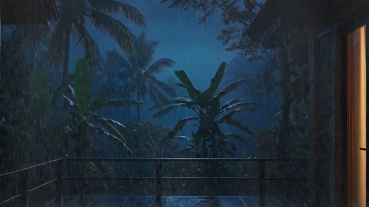 Sleep Now with Calm Rainfall and Rolling Storm at Wooden Cabin Terrace 🌧️