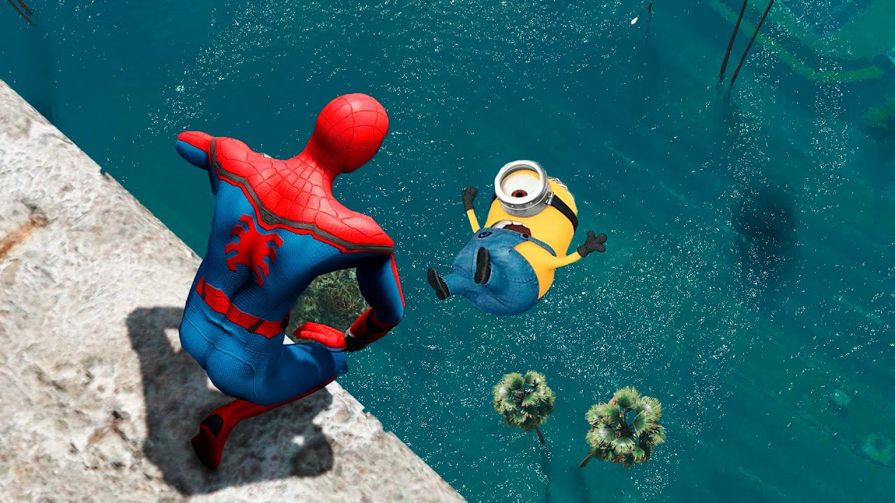 GTA 5 Spiderman VS Minion Ragdolls (Flooded Los Santos) #1