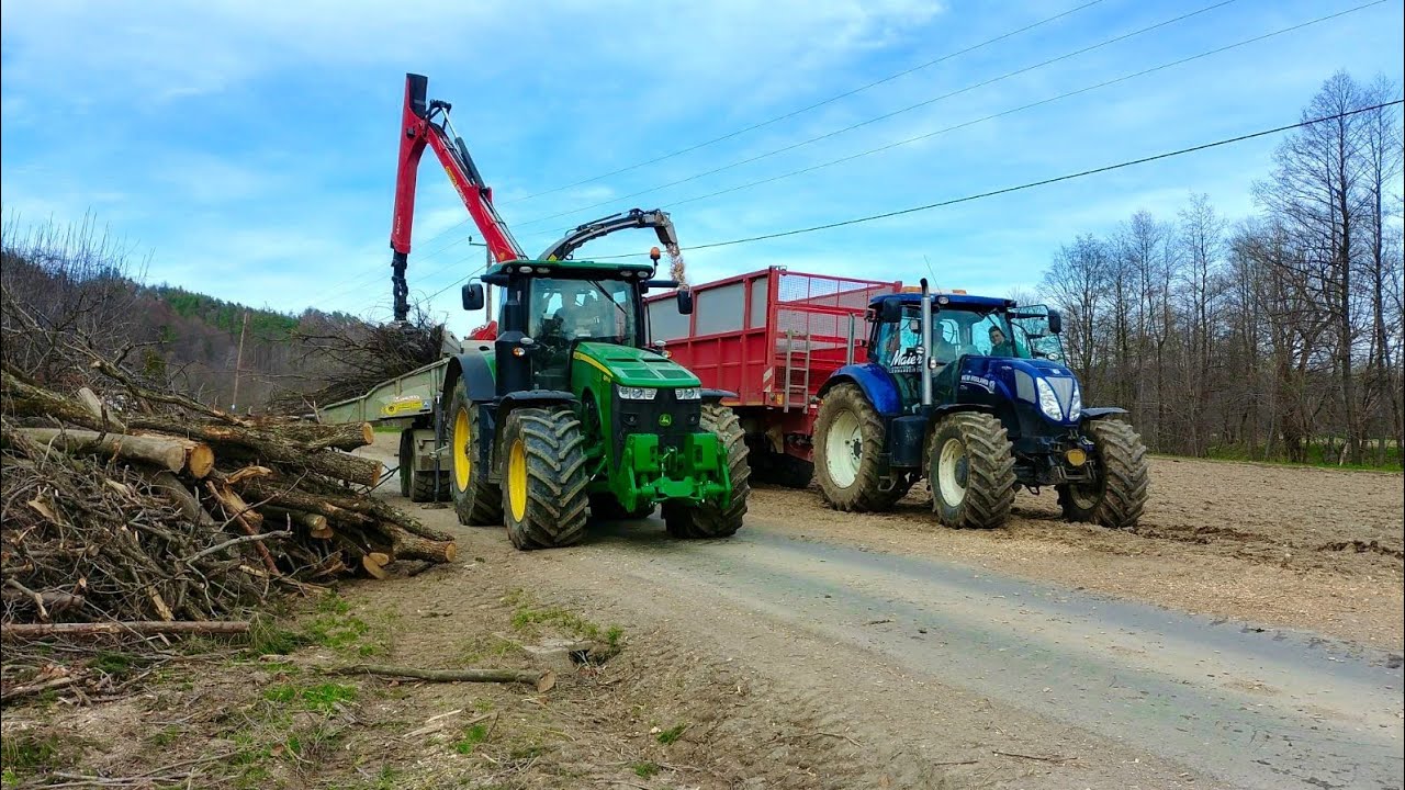 Holz hacken mit John Deere 8370R und New Holland T7.210 und T7070|Team Agrar Oberhaag