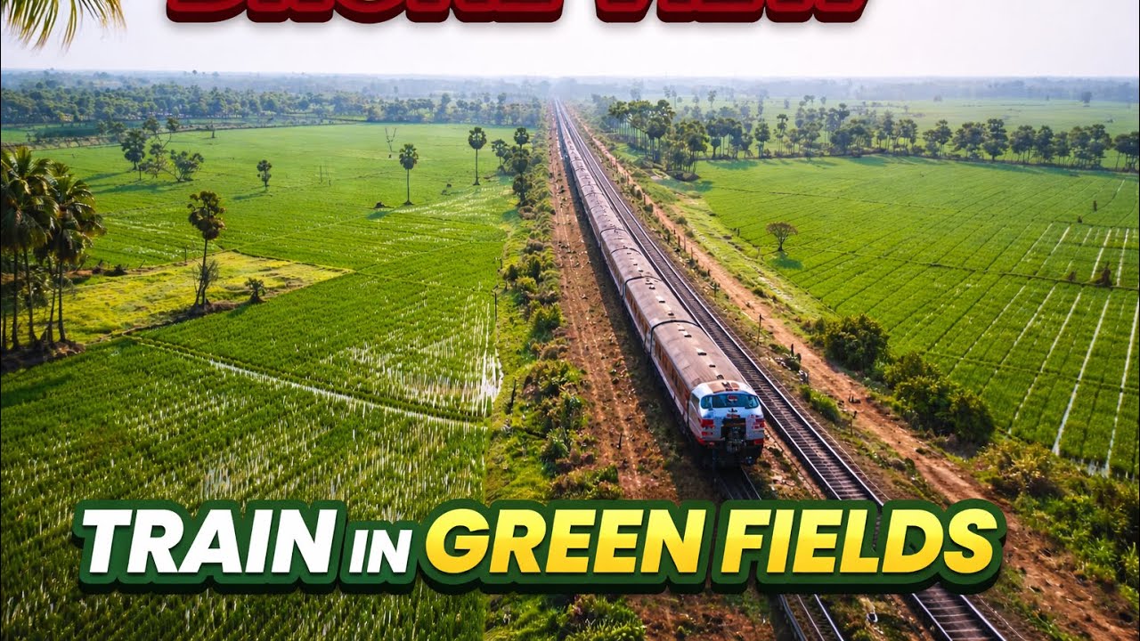 Mind Blowing Drone View of Train Running Through Green Fields 🌾🚆 | Cinematic Aerial India