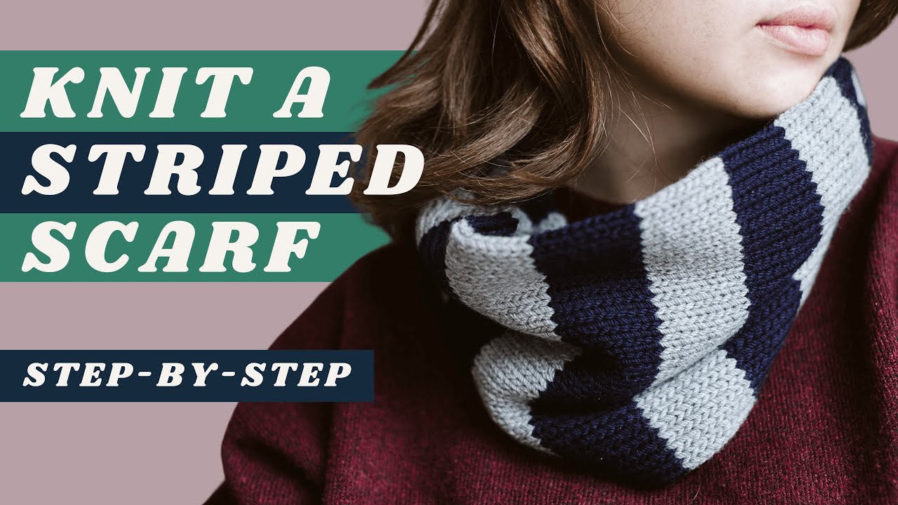 Free Cowl Knitting Pattern - Striped Scarf Beginner Tutorial - How to Knit a Striped Circular Scarf