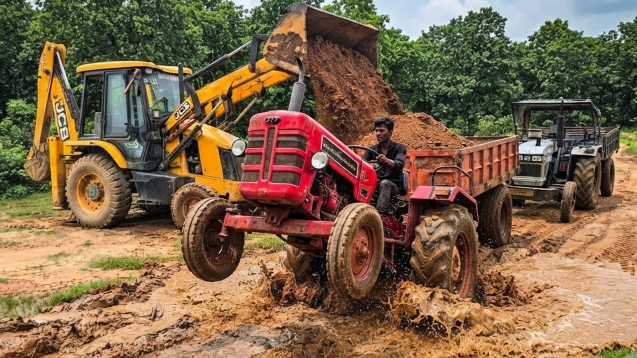 New JCB 3dx Backhoe Machine Loading Mud in Mahindra Tractor and Eicher Tractor | Tractor Video