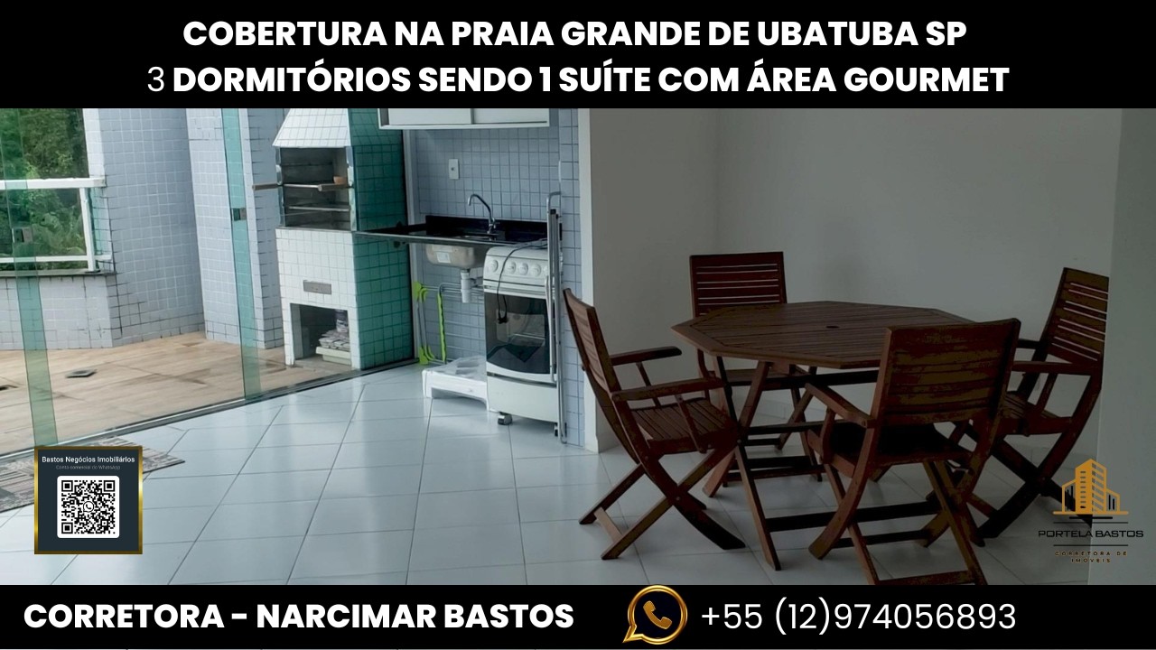 Cobertura de 3 dormitórios em Ubatuba na Praia Grande, próximo a praia com 2 vagas de garagem