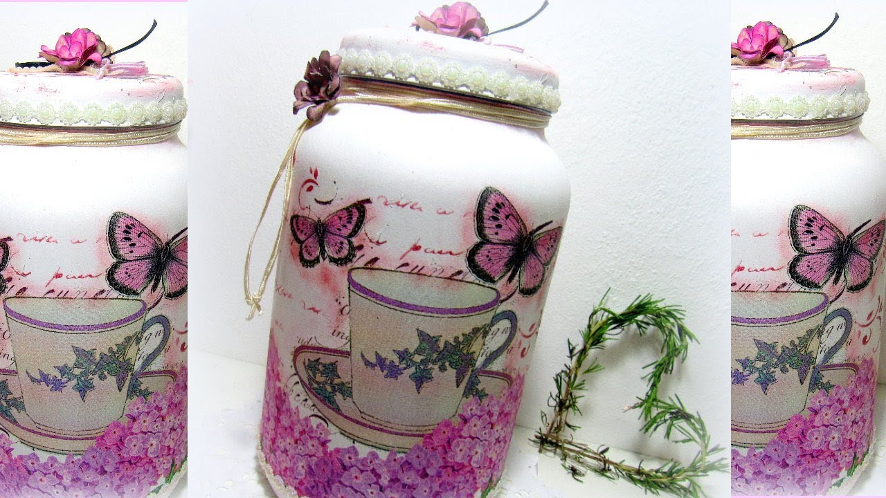 Decoupage em Pote de Vidro - Shabby Chic