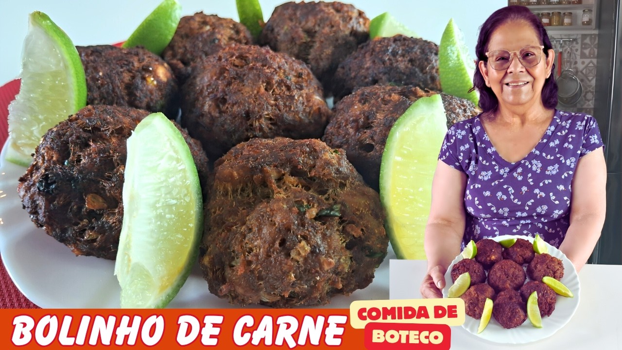 COMIDA DE BOTECO PARA FAZER EM CASA: BOLINHO DE CARNE MO&Iacute;DA!🧆🍋&zwj;🟩