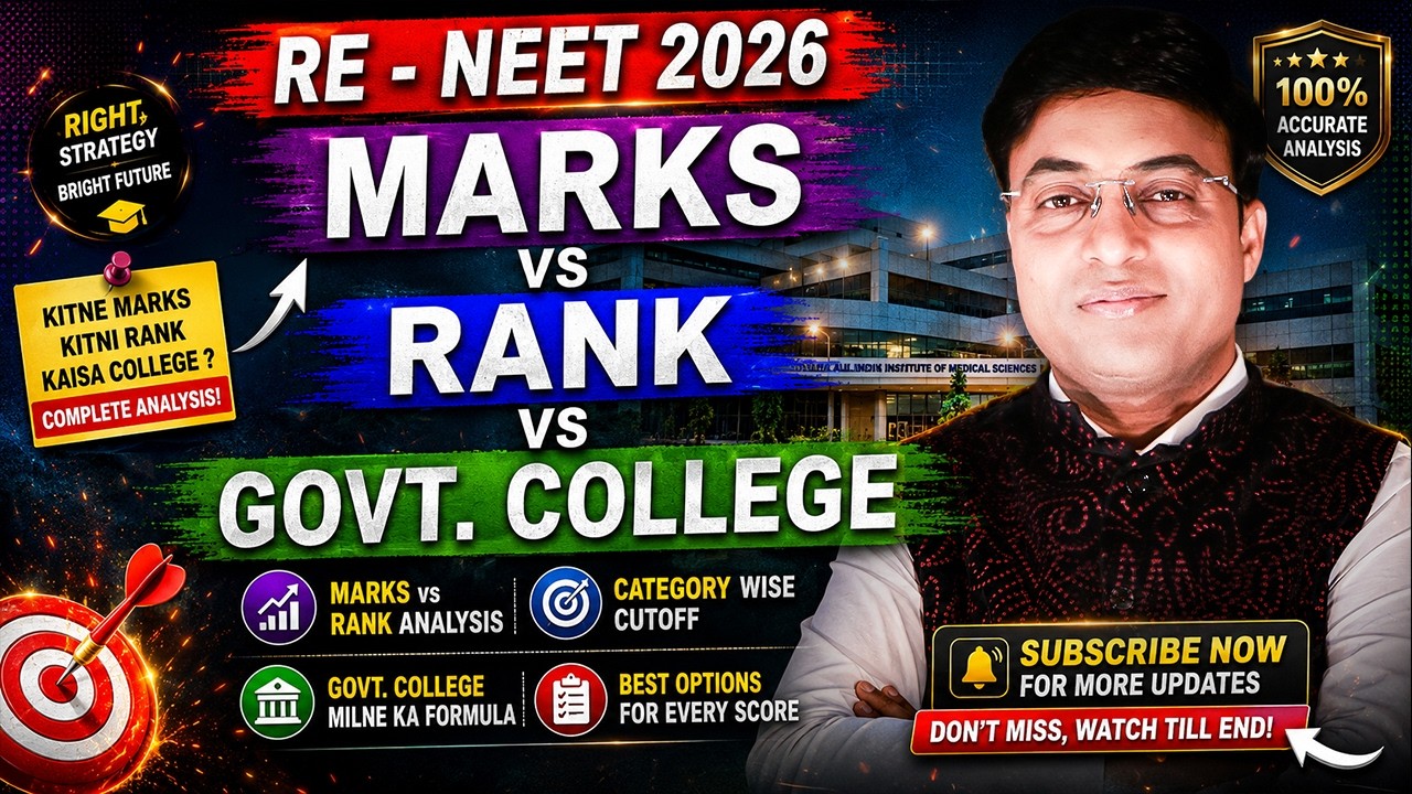 RE-NEET 2026 Marks vs Rank Analysis | Expected Rank, Government MBBS College & Category Wise Cutoff