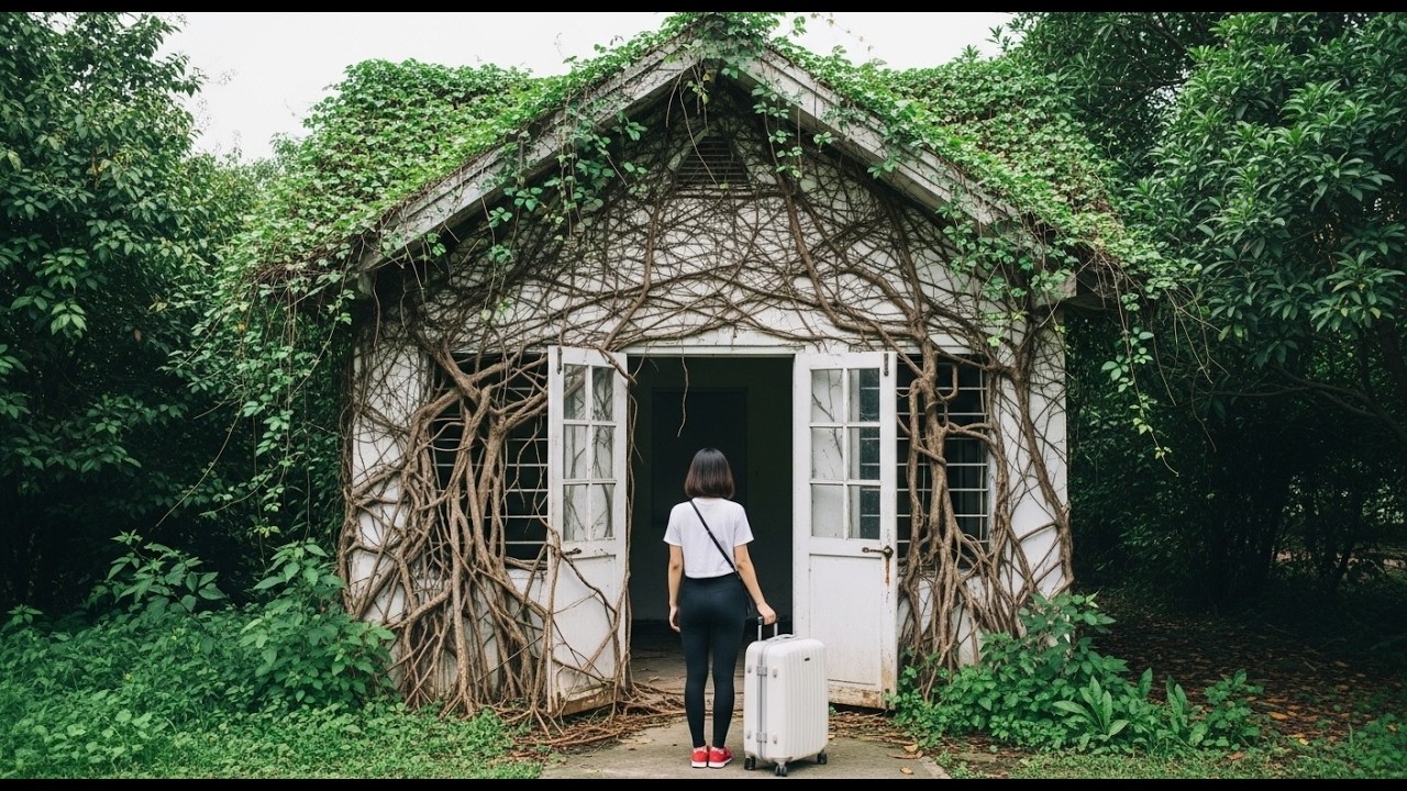 Timelapse video:12 hour young girl clean up abandoned house that has been left unfinished for year.