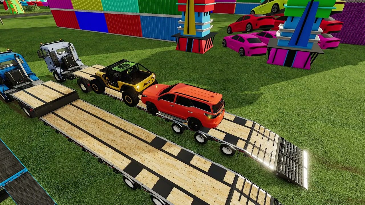 Flatbed Truck | Cute Car Transport! Colorful Trucks in a Fantasy Farm #24 | Farming Simulator 22  