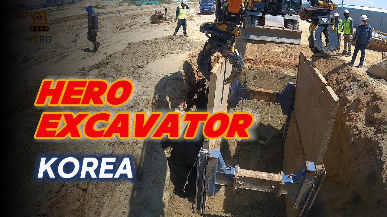 영웅건기 엥콘틸트로테이터(engcon tiltrotator)&라이카3D머신가이던스(Leica machine guidance)활용 지역난방 300A터파기 TS판넬 가시설작업.