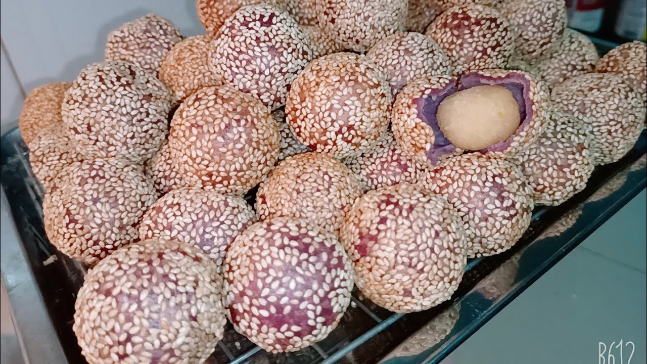 ซาลาเปาทอด(ขนมงา)มันม่วง กรอบรอกนุ่มในไส้อร่อย ทำยังไงไม่ระเบิด!!เวลาทอด