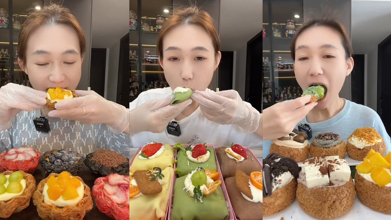 Eating Matcha & Fruit Cream Puffs  Crispy Choux + Creamy Filling | ASMR MUKBANG