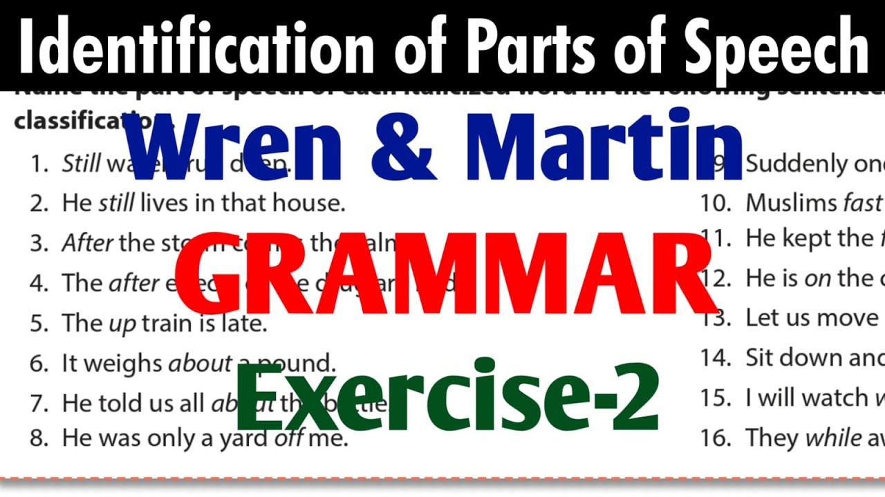 Wren and Martin English Grammar Exercise 2 Solution | Parts of Speech