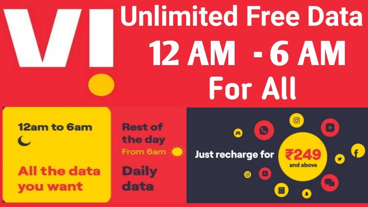 vodafone idea free unlimited 4g data from 12 AM - 6 AM | VI Binge all night plan free unlimited data
