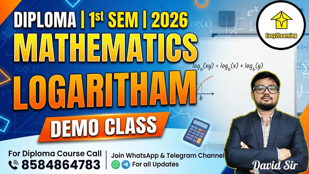 📌Logaritham For Diploma 1st Sem 🚀 Mathematics ⚡DEMO CLASS⚡By David Sir👉Join Semester Courses👇