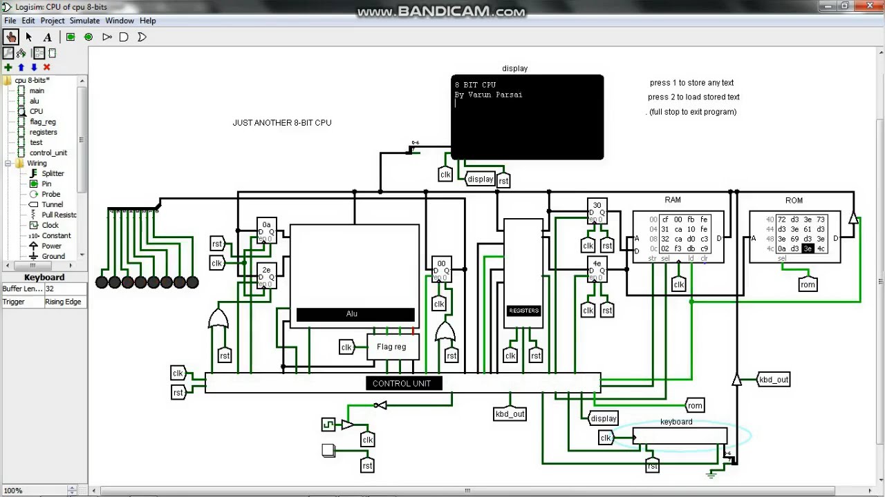 RUNNING TEXT EDITOR IN HOMEMADE  8 - BIT PROCESSOR (LOGISIM)