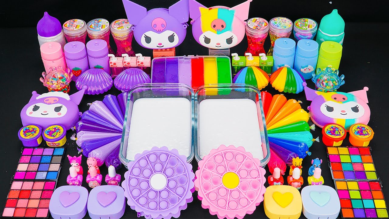 RAINBOW & PURPLE KUROMI SLIME 🌈💜 129 Mins Satisfying Slime Mixing with Piping Bags & Eyeshadow Set