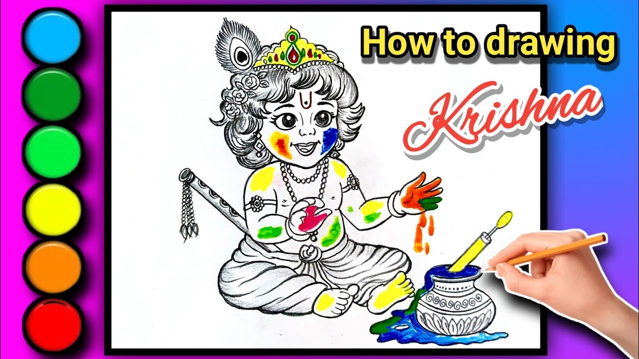 Holi special krishna drawing | holi drawing 2026| art | chitra| bal krishna drawing.