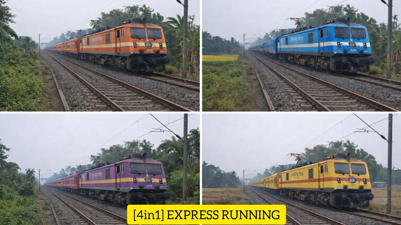 4 Express Trains Passing Together