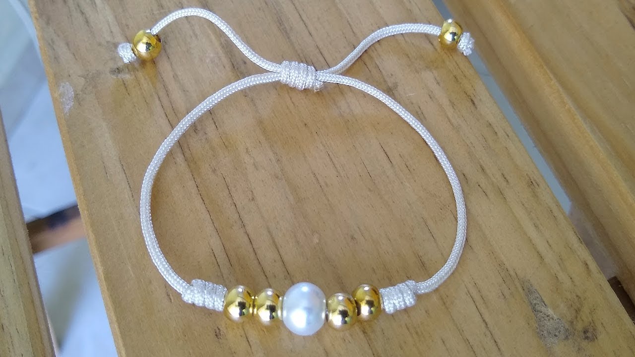 PULSERAS FÁCIL CON BOLITAS DORADAS  E HILO