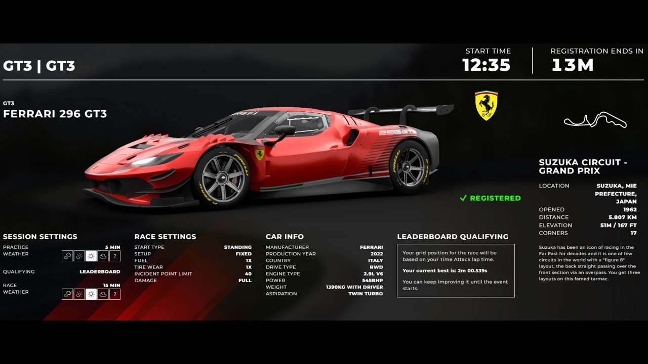 RRRE Daily Races - GTR3 Suzuka - Ferrari 296 GT3