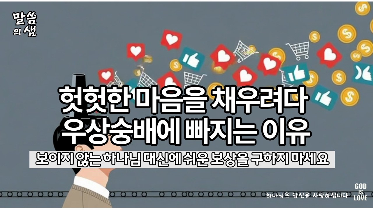 헛헛한 마음을 채우려다, 우상숭배에 빠지는 이유,  눈에 보이지 않는 하나님 대신 쉬운 보상을 구하지 마세요!