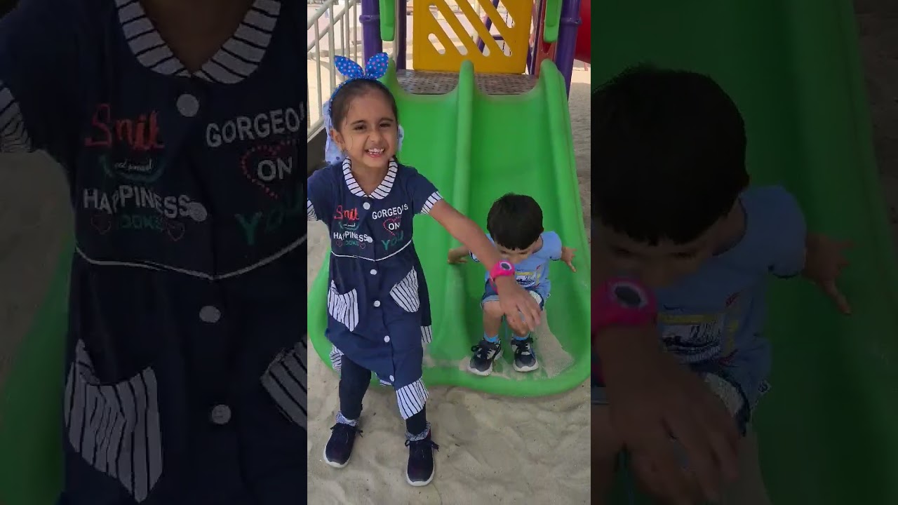 Sliding on twin green slide 😂 #shorts