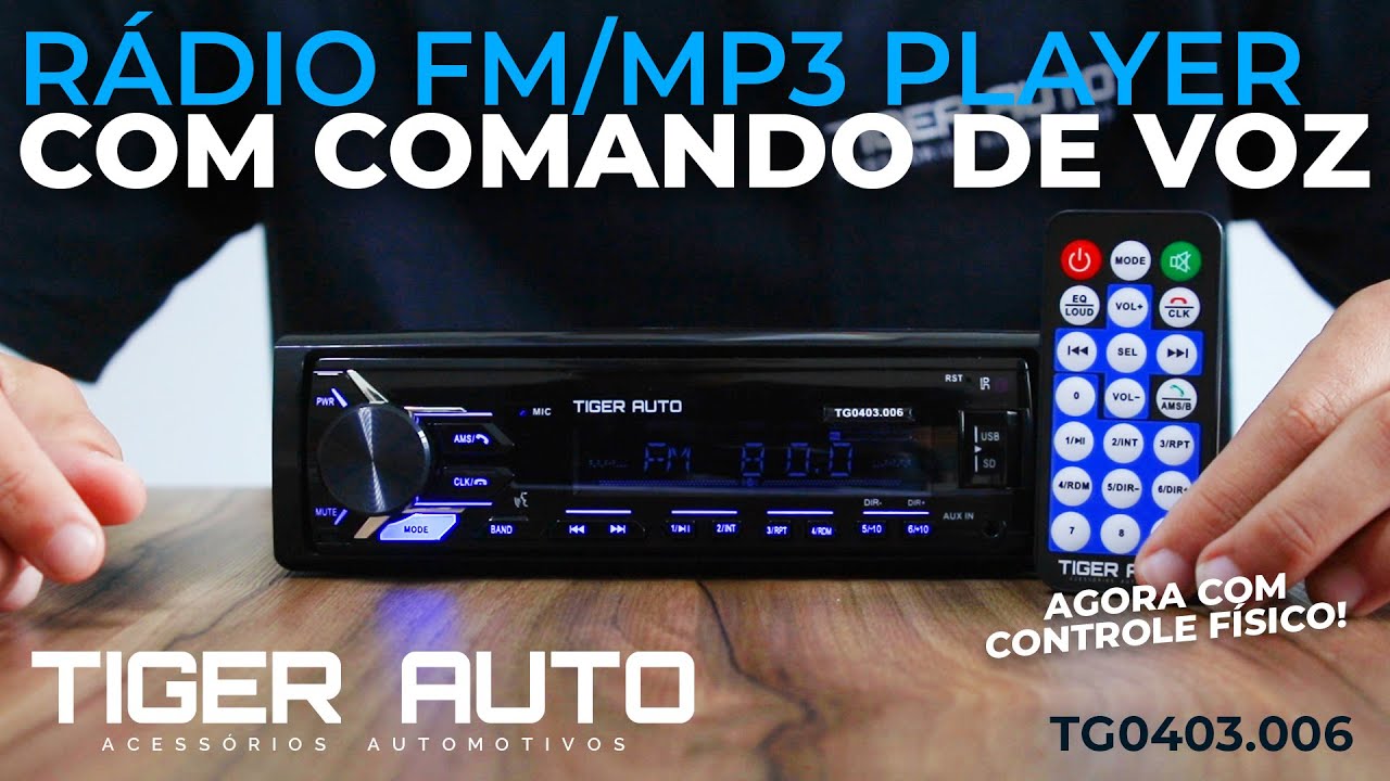Rádio FM/MP3 Player com COMANDO DE VOZ - TG0403.006 - TIGER AUTO ACESSÓRIOS
