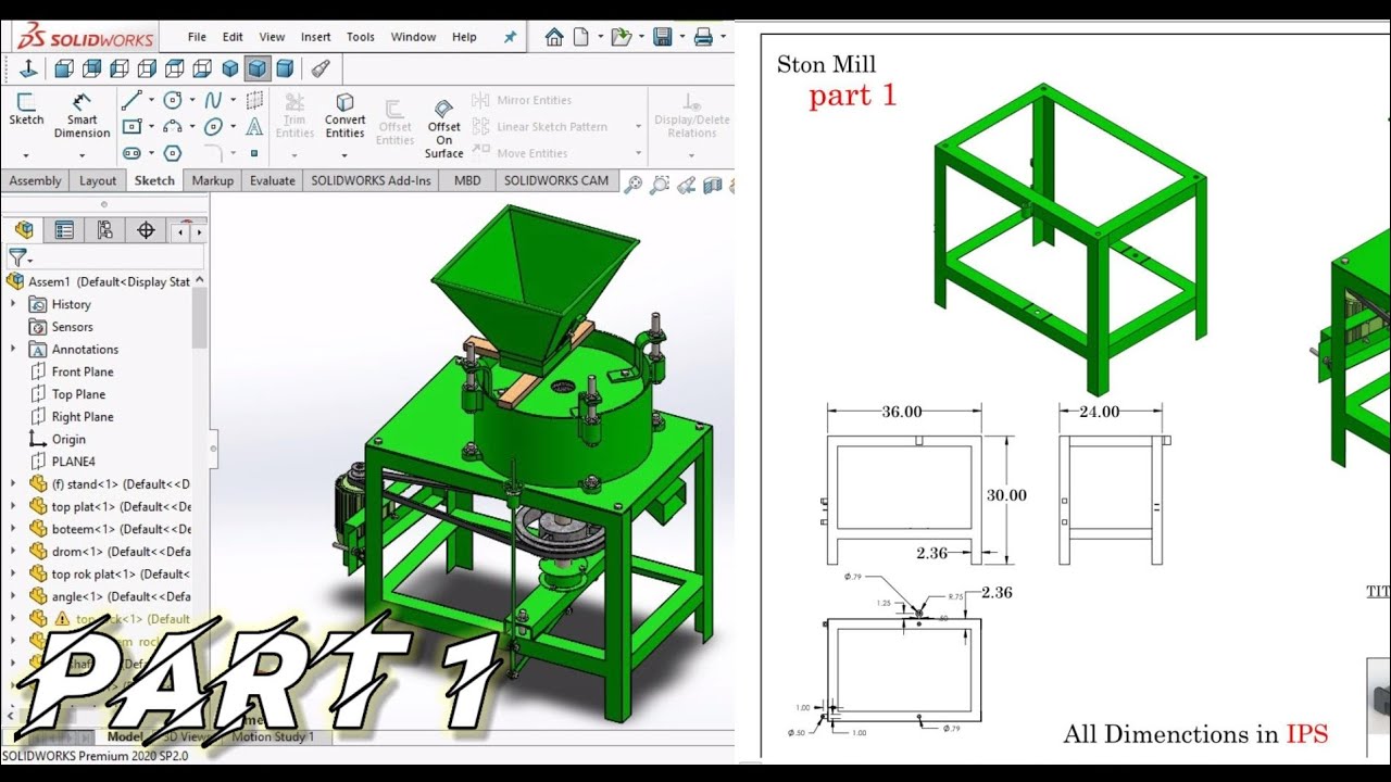 Stone Mill part 1/25 in solidworks | Solidworks beginners | Solidworks tutorials.