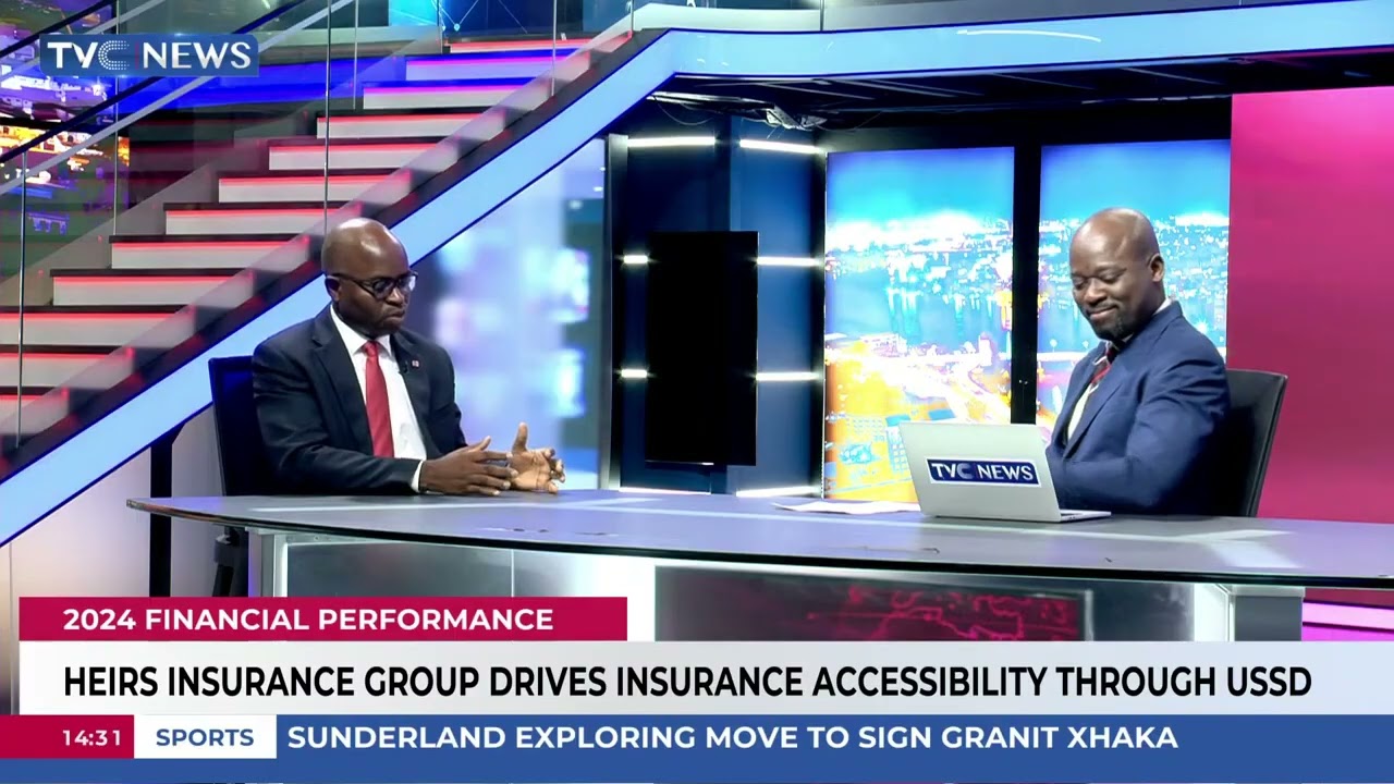 Niyi Onifade at TVC News speaking on Heirs Insurance Group's 2024 Financial Performance.