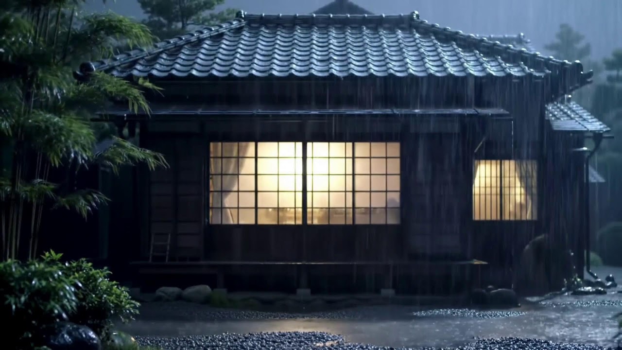 Traditional Japanese House Rain Ambience | Calm Night ASMR