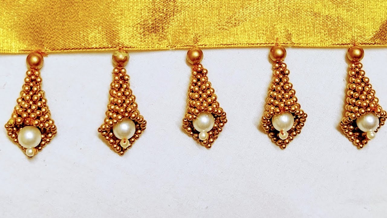 Saree kuchu #112 !! Easy Saree Kuchu Design With Beads Flower Tassels !! Saree Tassels !! Simple diy