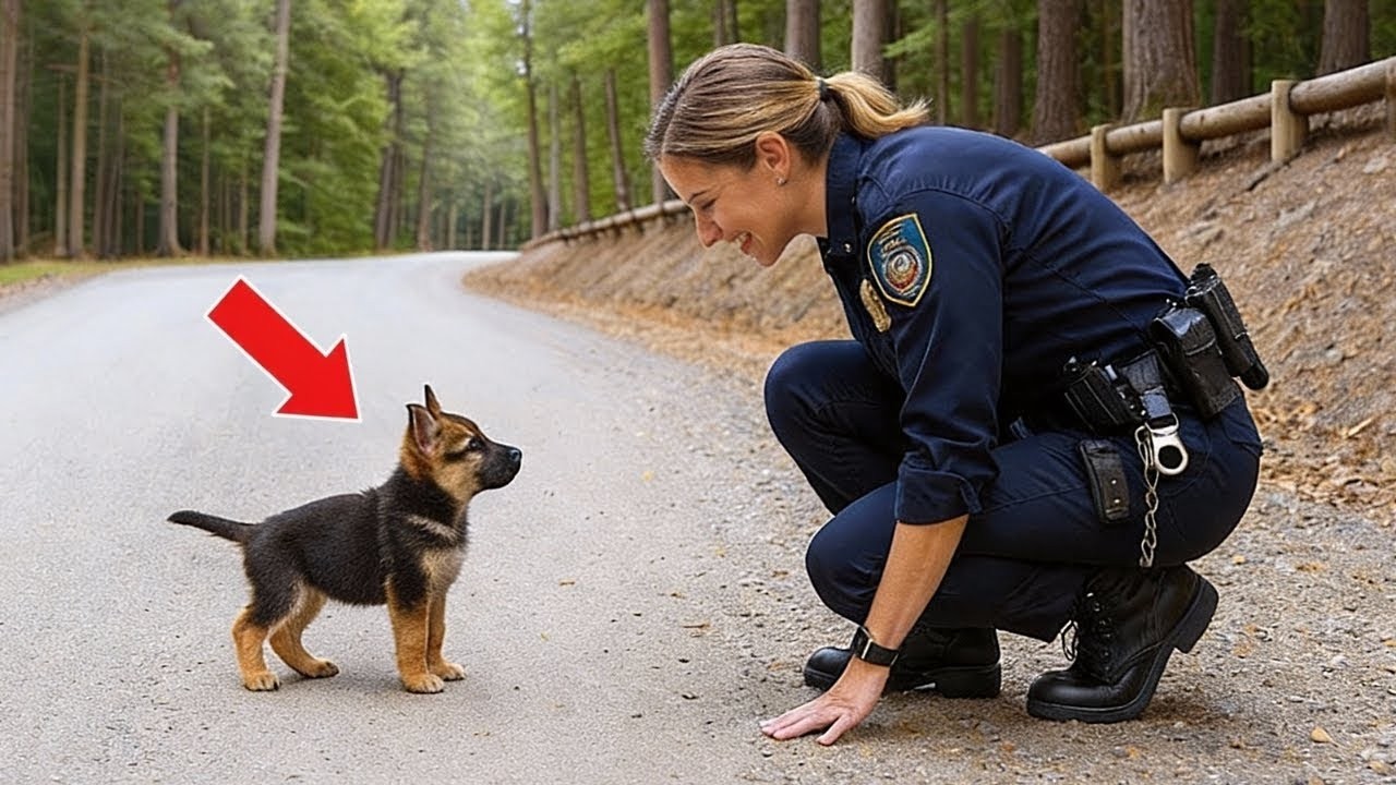 Cățelușul o urmărește pe polițistă — motivul o face să plângă